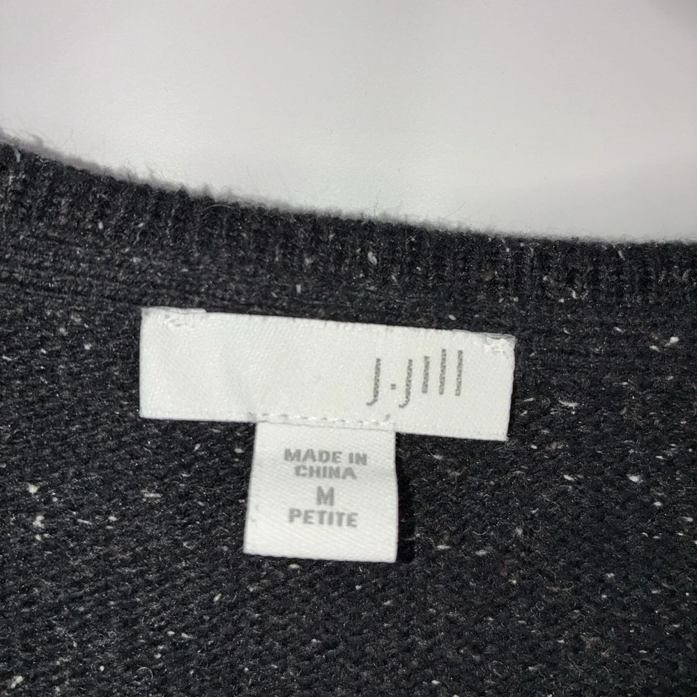 J Jill Sweater Medium Petite Black Fleck Cotton Silk Blend Side‎ Tie Casual Cozy